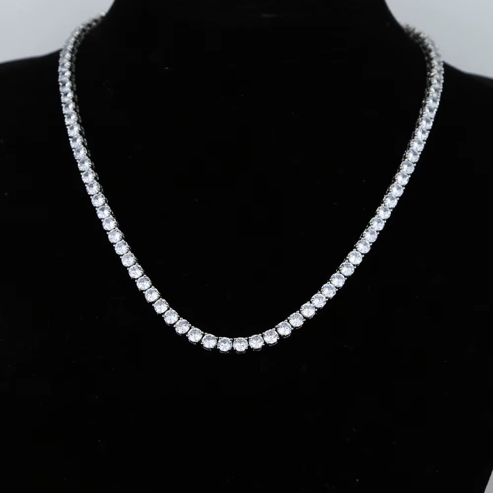 Hip Hop Zircon Crystal Necklace for Men Rock Silver Color Tennis Chain Necklace for Women Fashion Party Jewelry Gift