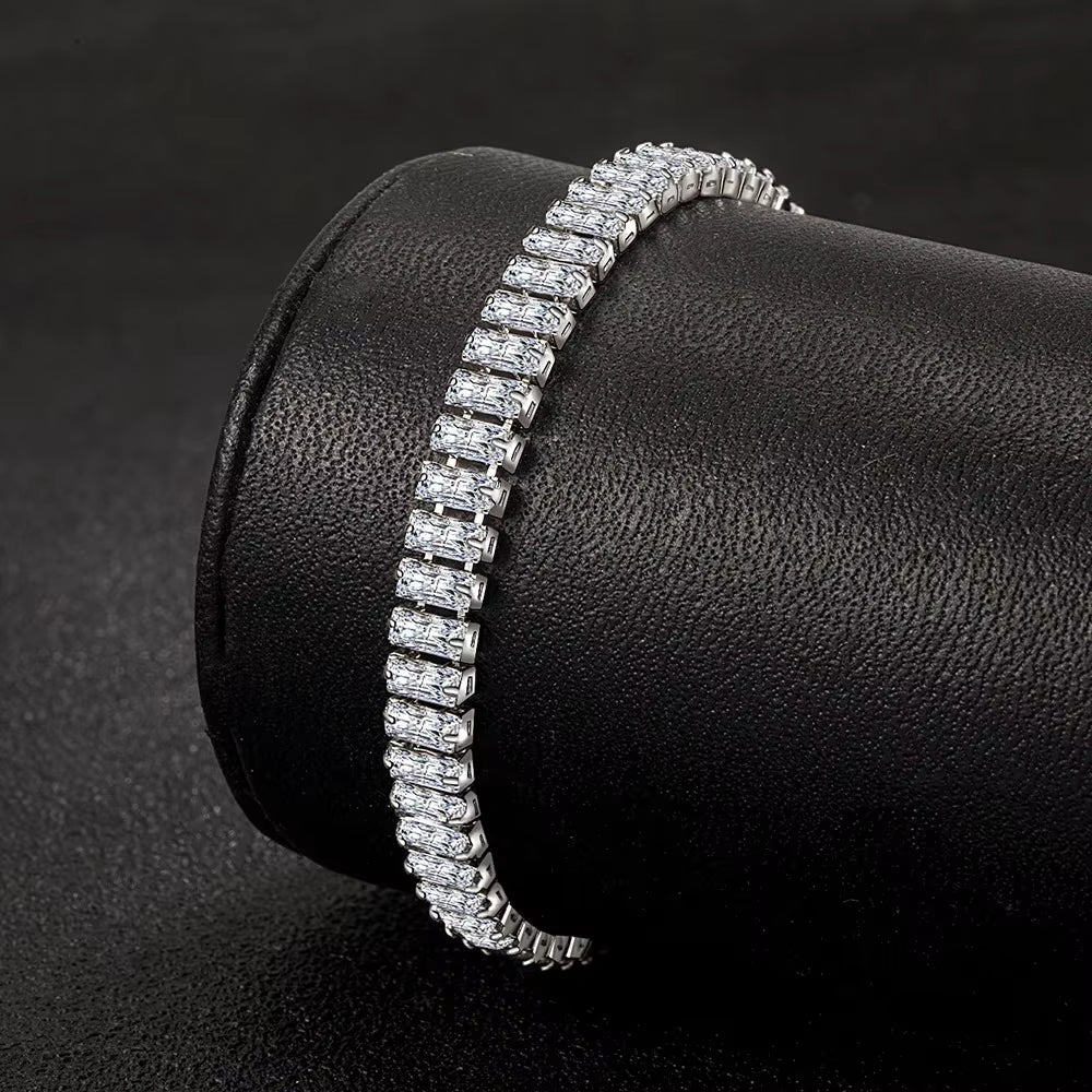 Noble 925 Sterling Silver Bracelet Elegant Zircon Crystal Fine Jewelry for Women Girl Engagement Wedding Glamour 18CM
