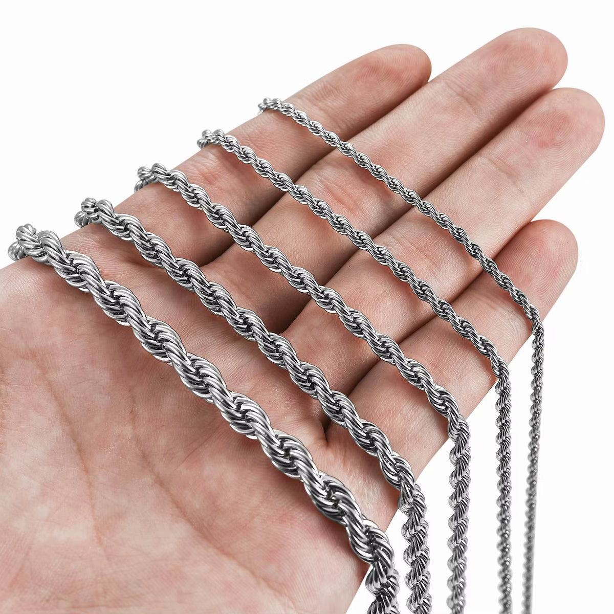 Men'S Stainless Steel Punk Twist Rope Chain Necklace for Women Silver Color Neck Choker Waterproof Fashion Jewelry Accessories