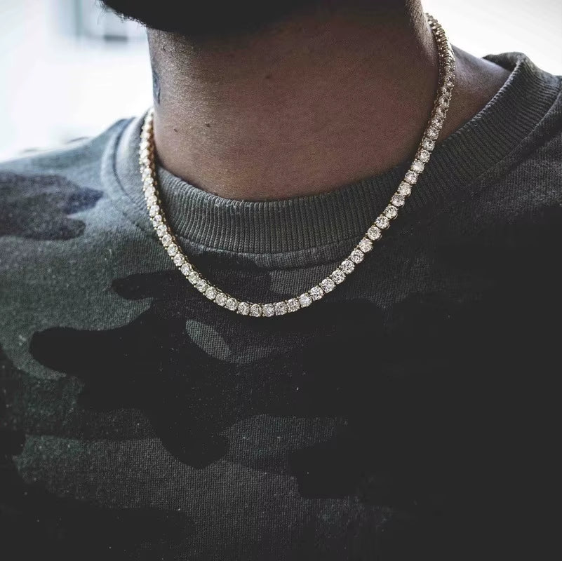 Hip Hop Zircon Crystal Necklace for Men Rock Silver Color Tennis Chain Necklace for Women Fashion Party Jewelry Gift