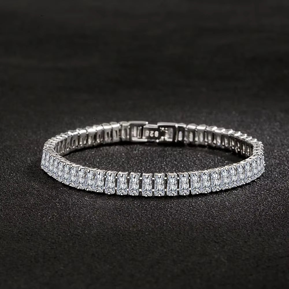 Noble 925 Sterling Silver Bracelet Elegant Zircon Crystal Fine Jewelry for Women Girl Engagement Wedding Glamour 18CM